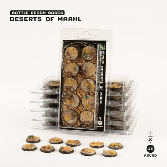 Desert Of Maahl Battle Ready Bases - 25mm Round - Brand New - Gamers Grass