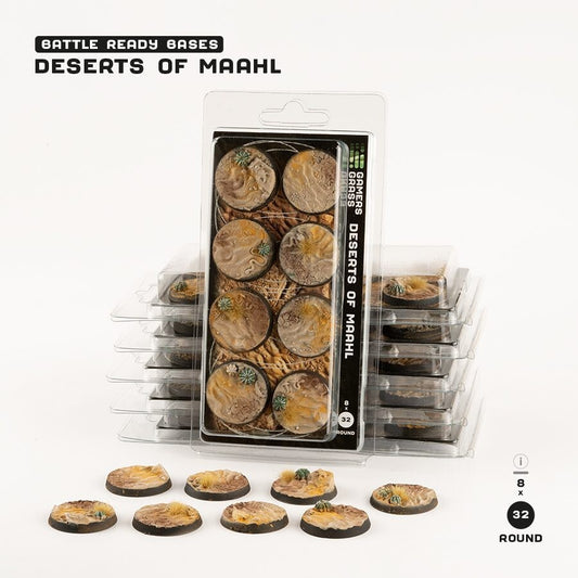 Desert Of Maahl Battle Ready Bases - 32mm Round - Brand New - Gamers Grass