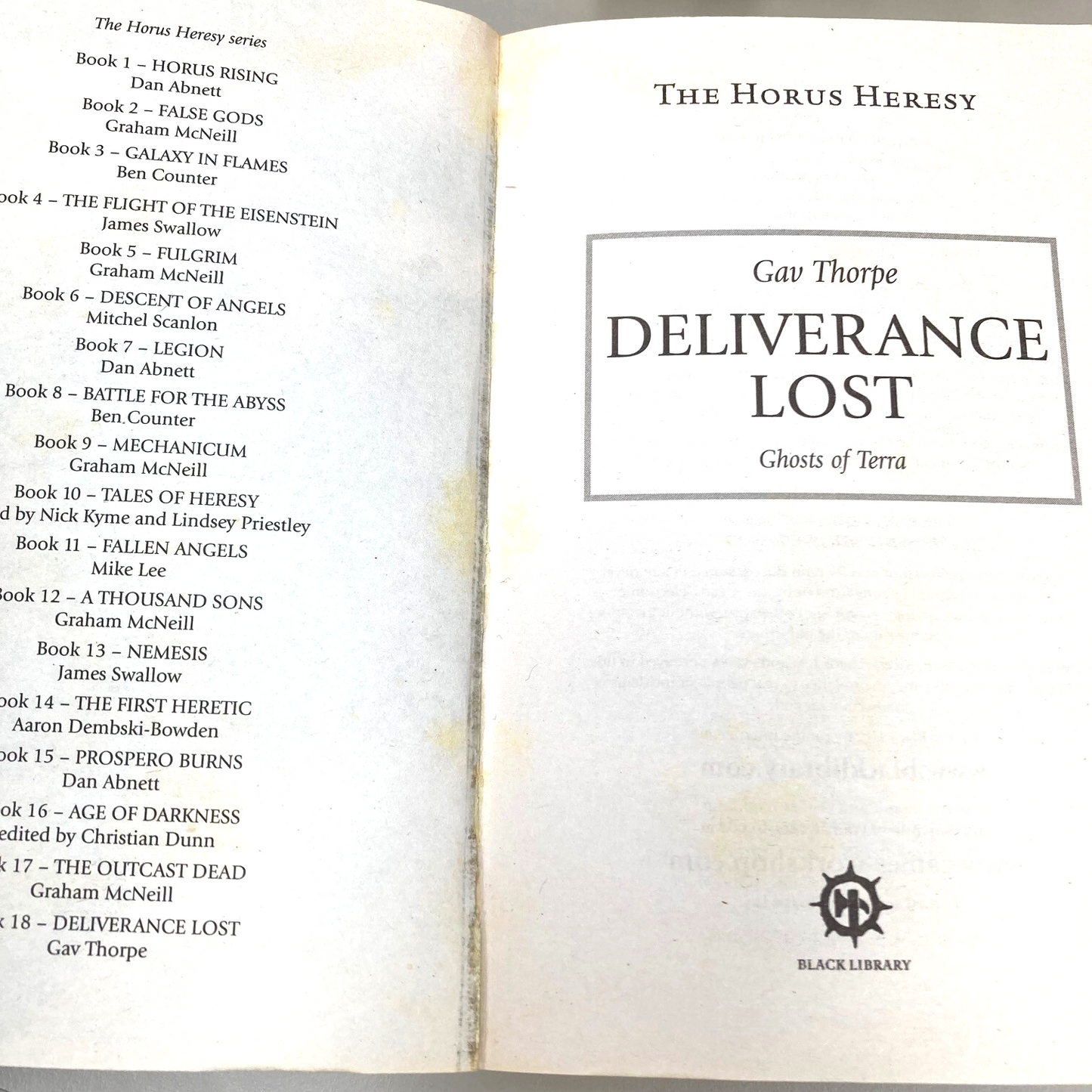 Deliverance Lost - Gav Thorpe 2012 Paperback - Black Library Horus Heresy M1022