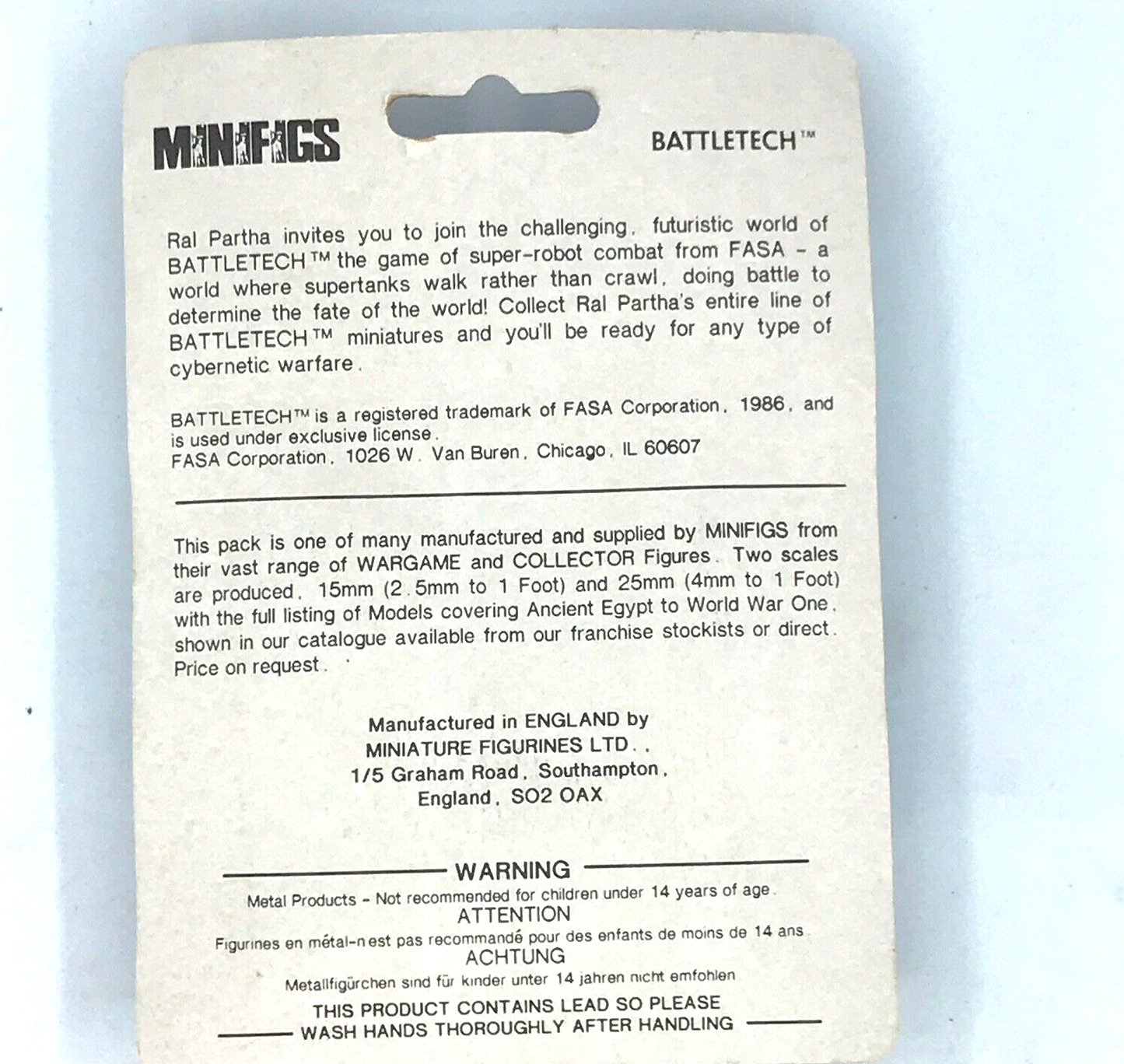 Ral Partha Minifigs - Hover / Jump Tank Battle Tech - Sealed Blister C998