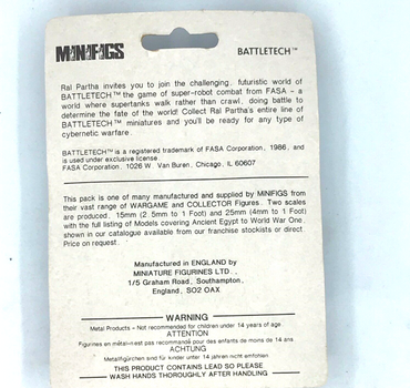 Ral Partha Minifigs - Hover / Jump Tank Battle Tech - Sealed Blister C998