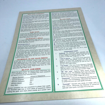 Classic Magic Playsheet Card Guide - Two Sided - Warhammer Fantasy Y98