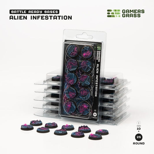 Alien Infestation Battle Ready Bases - 25mm Round - Brand New - Gamers Grass