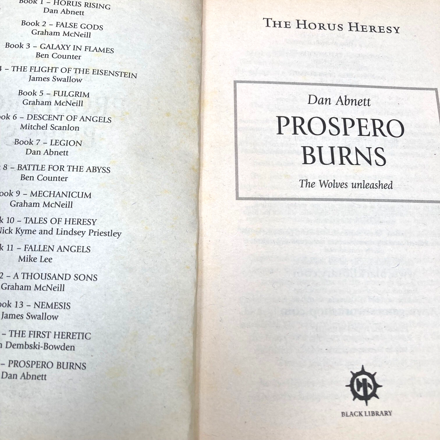 Prospero Burns - Dan Abnett - Paperback 2011 Black Library Horus Heresy M987