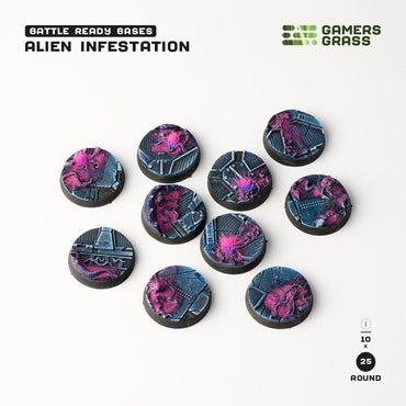 Alien Infestation Battle Ready Bases - 25mm Round - Brand New - Gamers Grass