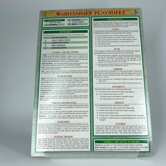 Classic Playsheet Guide - Two Sided - Warhammer Fantasy Games Workshop M368