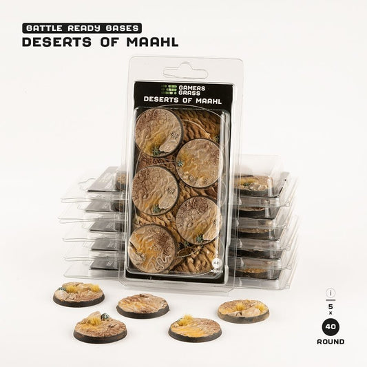 Desert Of Maahl Battle Ready Bases - 40mm Round - Brand New - Gamers Grass