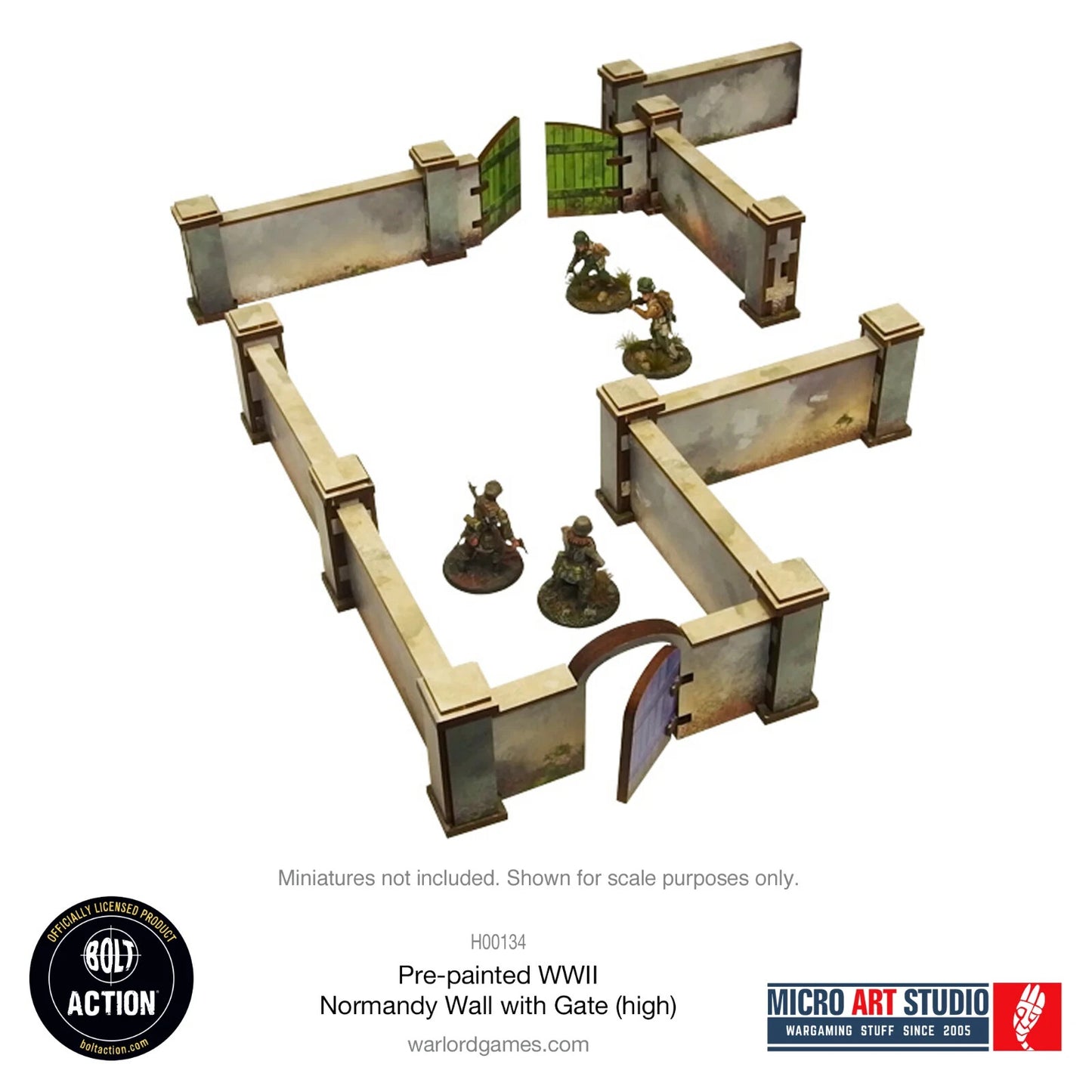 WW2 Normandy High Walls With Gate - Pre Painted MDF Scenery - Bolt Action Micro Art Studio