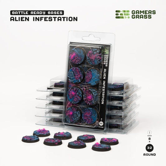 Alien Infestation Battle Ready Bases - 32mm Round - Brand New  - Gamers Grass