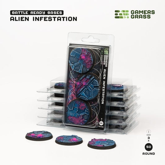 Alien Infestation Battle Ready Bases - 50mm Round - Brand New - Gamers Grass