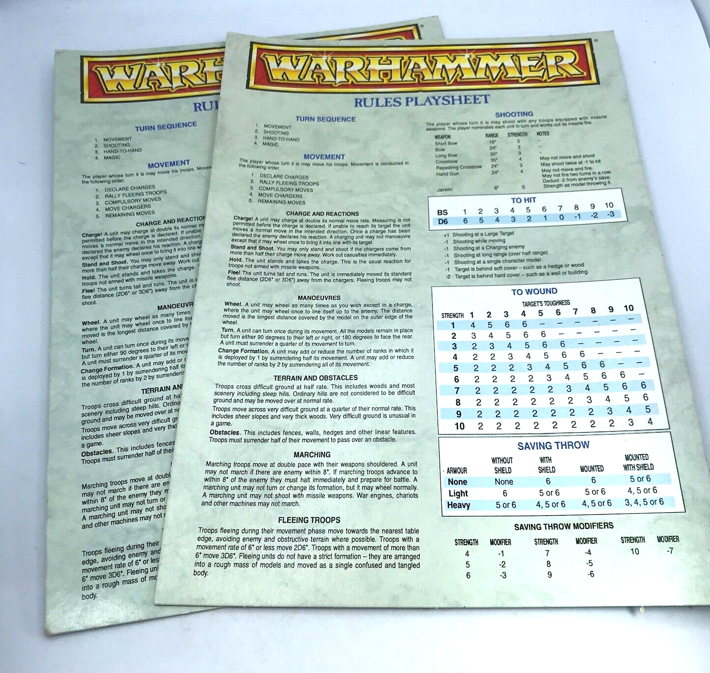 Classic Warhammer Rules Playsheet Card - Warhammer Fantasy X5