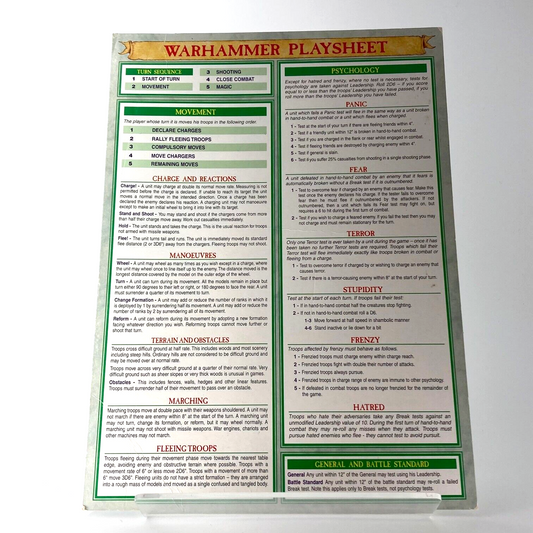 Classic Playsheet Guide - Two Sided - Warhammer Fantasy Games Workshop M305