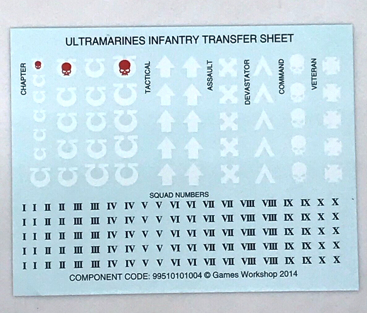 Space Marines Ultramarines Infantry Transfer Sheet Decals - Warhammer 40K T43