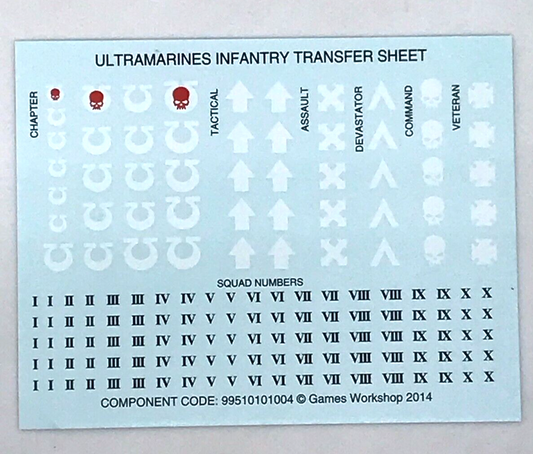 Space Marines Ultramarines Infantry Transfer Sheet Decals - Warhammer 40K T43