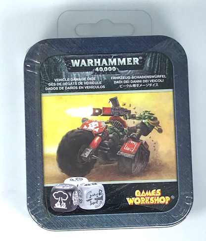 Space Ork Vehicle Damage Dice - Sealed (minor rust on tin) Warhammer 40K BOX9