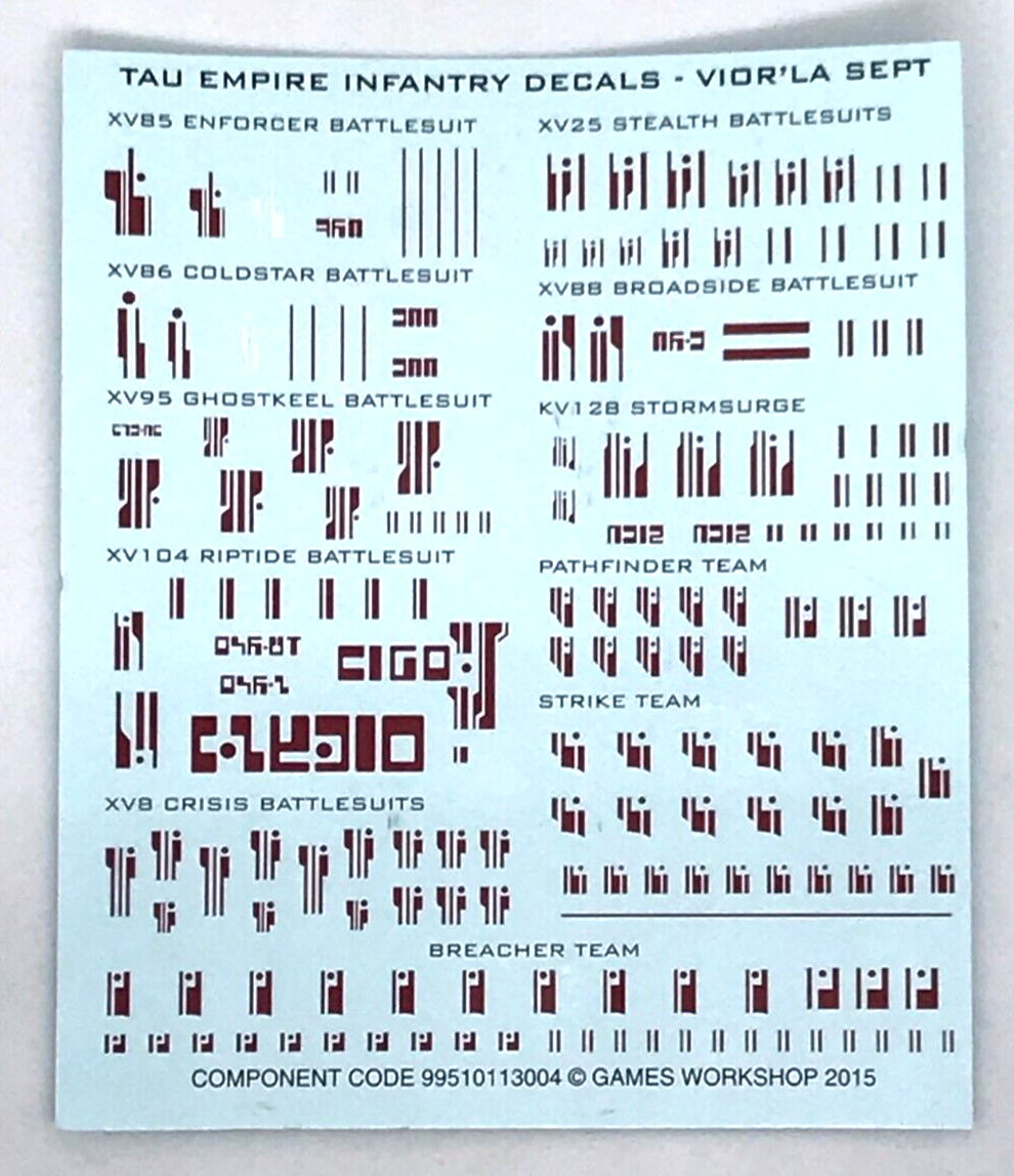 Classic Tau T'au Empire Infantry Transfer Sheet Decals - Warhammer 40K T36