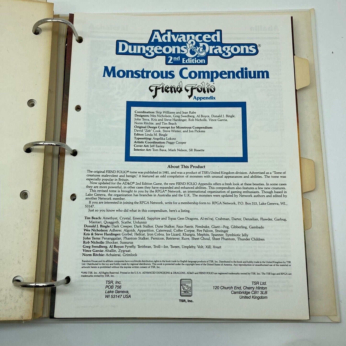 Monstrous Compendium - Multiple Volumes (see photos) - Dungeons and Dragons AD&D