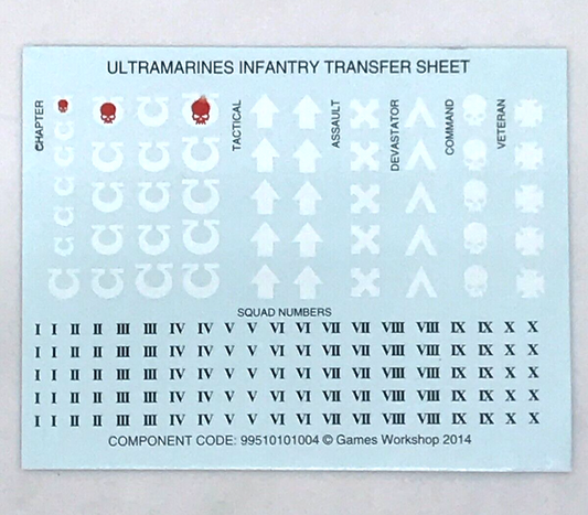 Space Marines Ultramarines Infantry Transfer Sheet Decals - Warhammer 40K T42