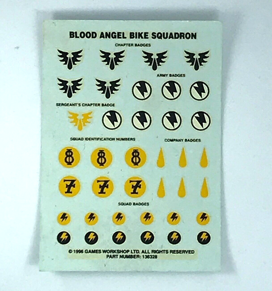 Blood Angel Bike Transfer Sheet Space Marines - Warhammer 40K Classic T113