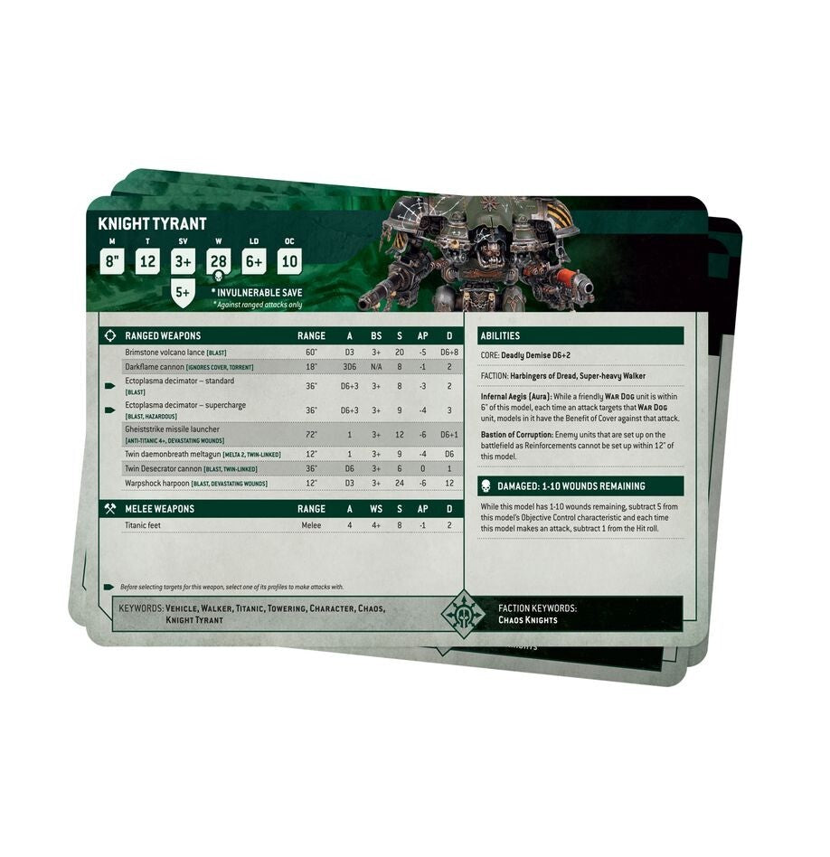 Chaos Knights Datacards - Index 10th Edition - Brand New - Warhammer 40k GW