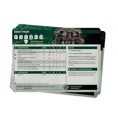 Chaos Knights Datacards - Index 10th Edition - Brand New - Warhammer 40k GW