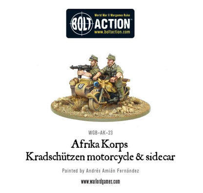 Afrika Korps Kradschutzen And Sidecar - Warlord Games Bolt Action Miniatures