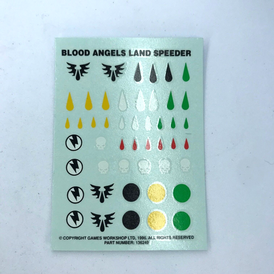 Classic Space Marine Blood Angels Land Speeder Transfer Sheet Warhammer 40K T104