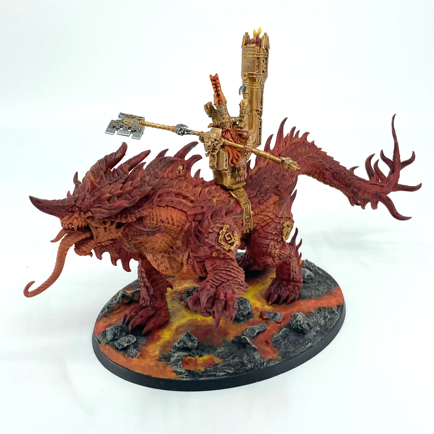 Auric Runefather on Magmadroth - Fyreslayers - Warhammer Age of Sigmar