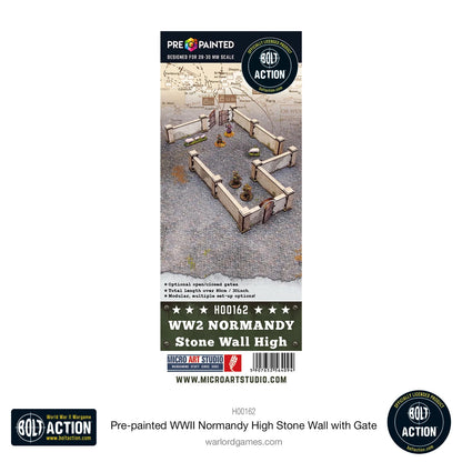 WW2 Normandy High Stone Walls - Pre Painted MDF Scenery Bolt Action Micro Art Studios